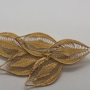 Gold Filigree Leaf Brooch Pin Statement Jewelry